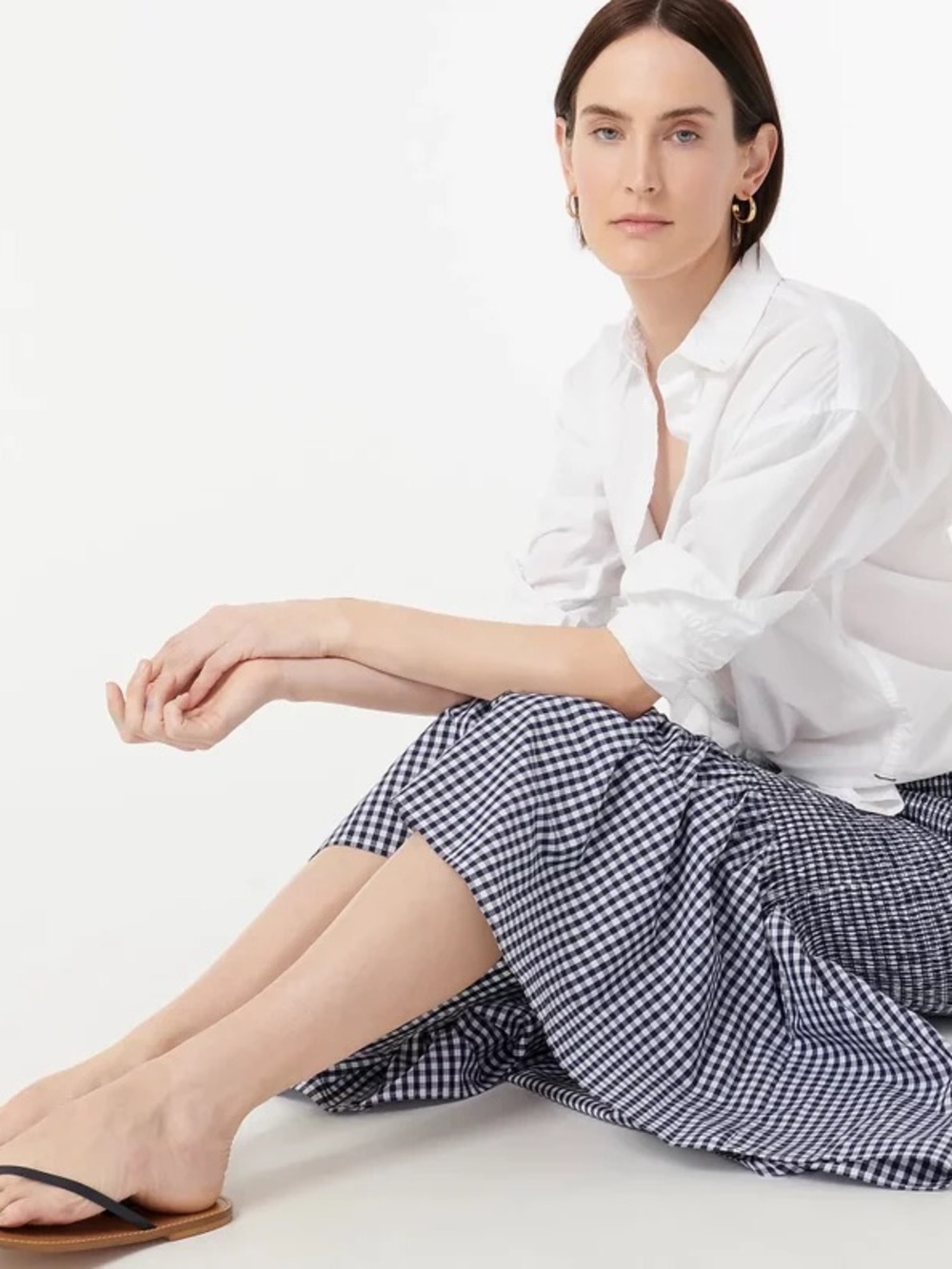 J. Crew Black and White Gingham Midi Skirt